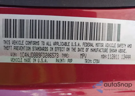 2015 Jeep Compass Sport из США, поврежденный, VIN 1C4NJDBB9FD206573